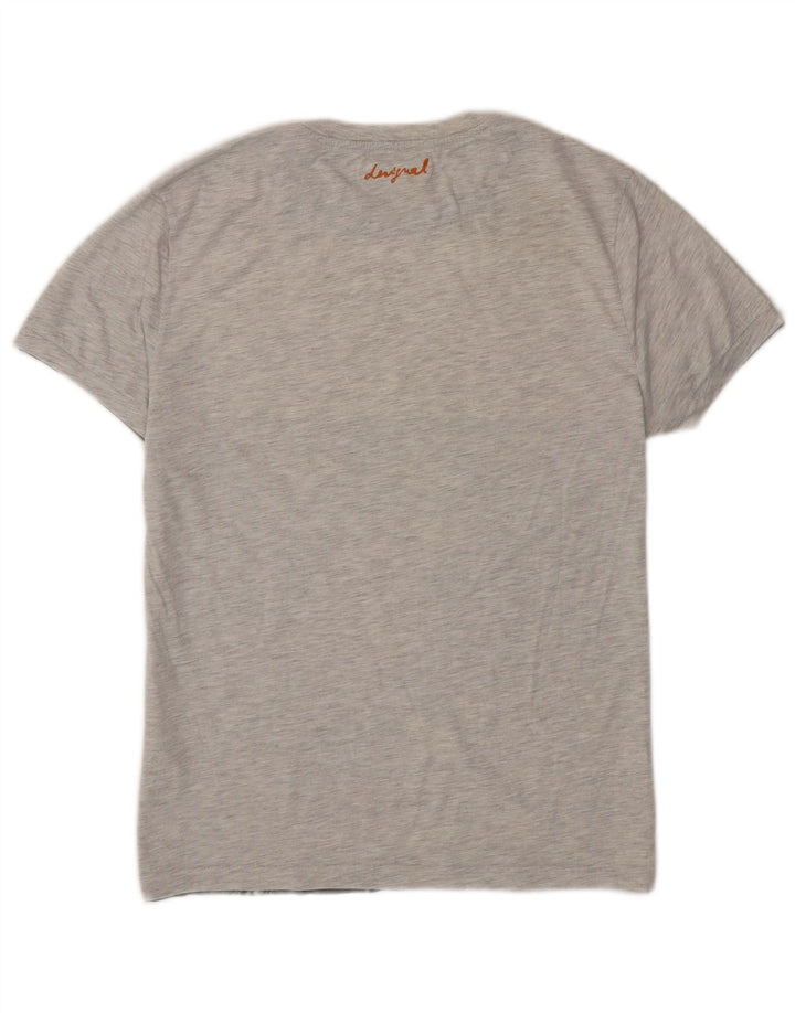 Desigual Camiseta masculina gráfica grande algodão cinza