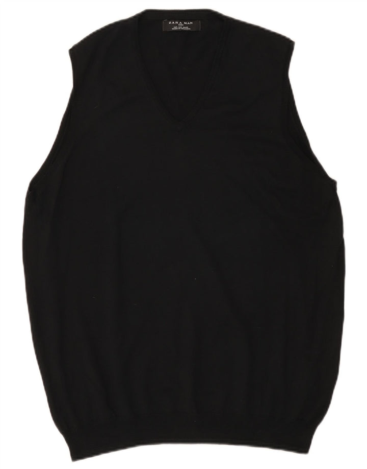 Zara Mens Basic Vest Tank Top Grande Algodão Preto