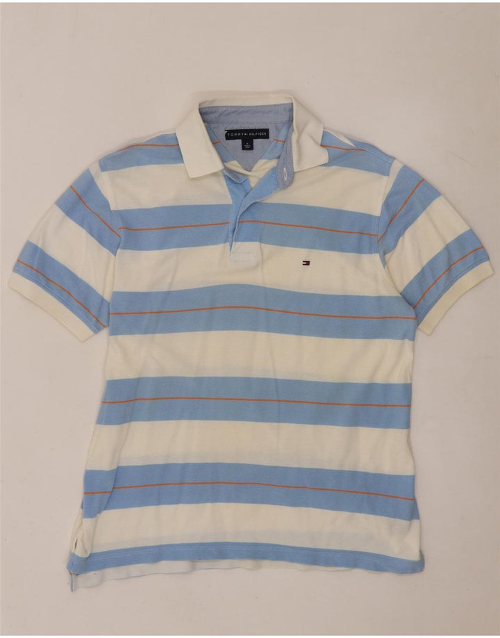 Camisa polo masculina Tommy Hilfiger média listrada branca de algodão