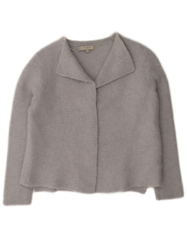 Suéter feminino Hobbs com corte aberto e cardigan Reino Unido 12 lã azul médio
