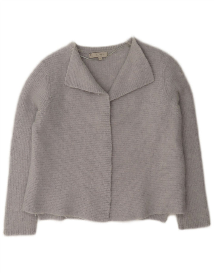 Suéter feminino Hobbs com corte aberto e cardigan Reino Unido 12 lã azul médio