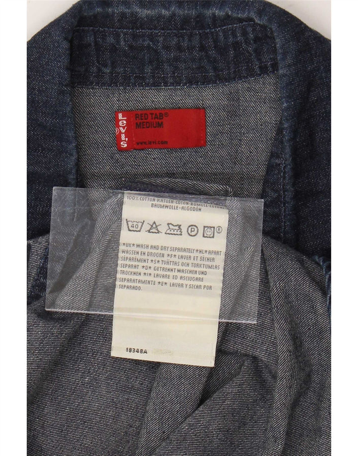 Camisa jeans masculina de manga curta Levi's de algodão azul marinho médio
