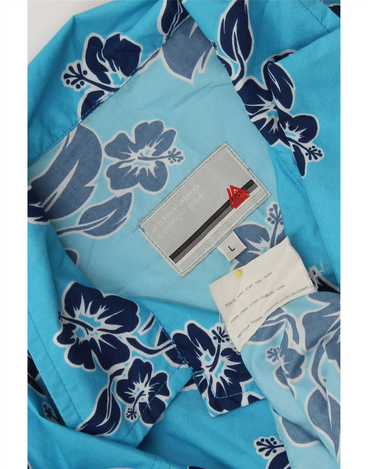 Astrolabio Camisa masculina de manga curta grande poliéster floral azul