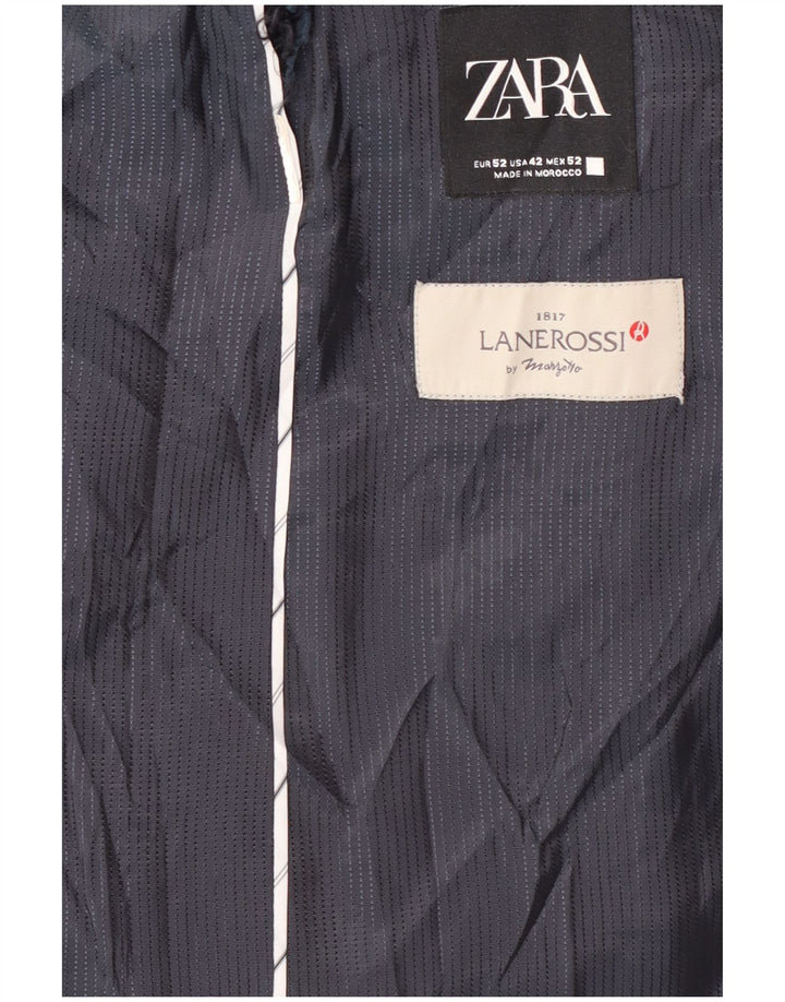 Jaqueta blazer masculina Zara com 2 botões UE 52 grande azul marinho Houndstooth