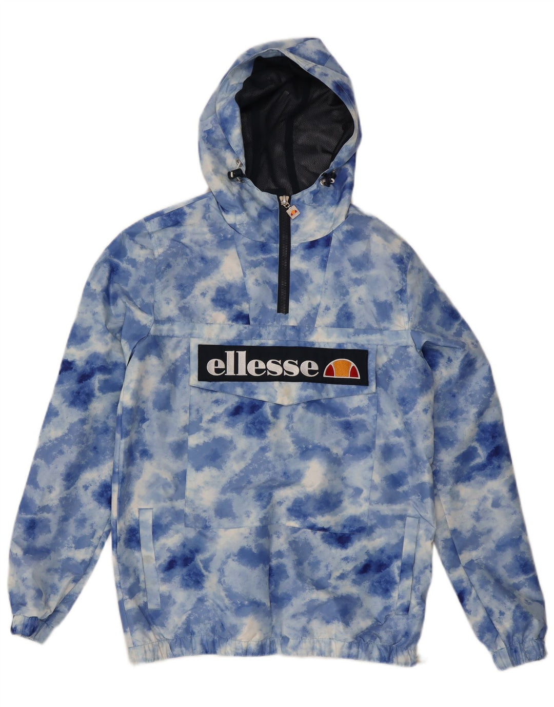 Pulôver masculino Ellesse com capuz, jaqueta de chuva UK 36, pequeno, azul, tie-dye, poliéster