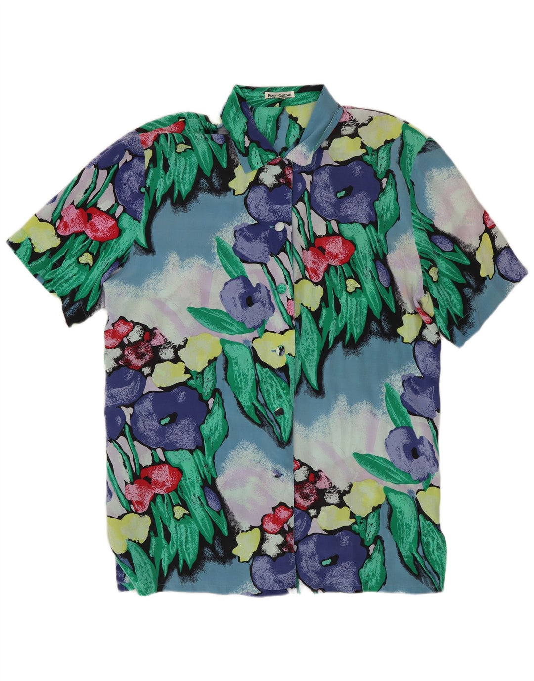 Blusa feminina de manga curta FRANCO CALLEGARI UE 38 azul médio floral