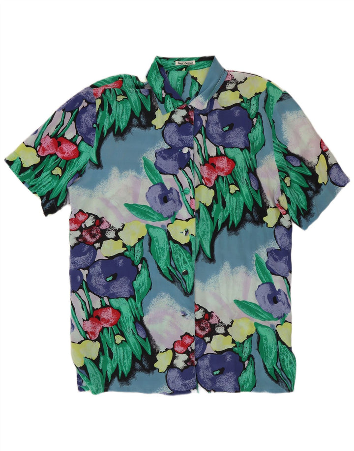 Blusa feminina de manga curta FRANCO CALLEGARI UE 38 azul médio floral