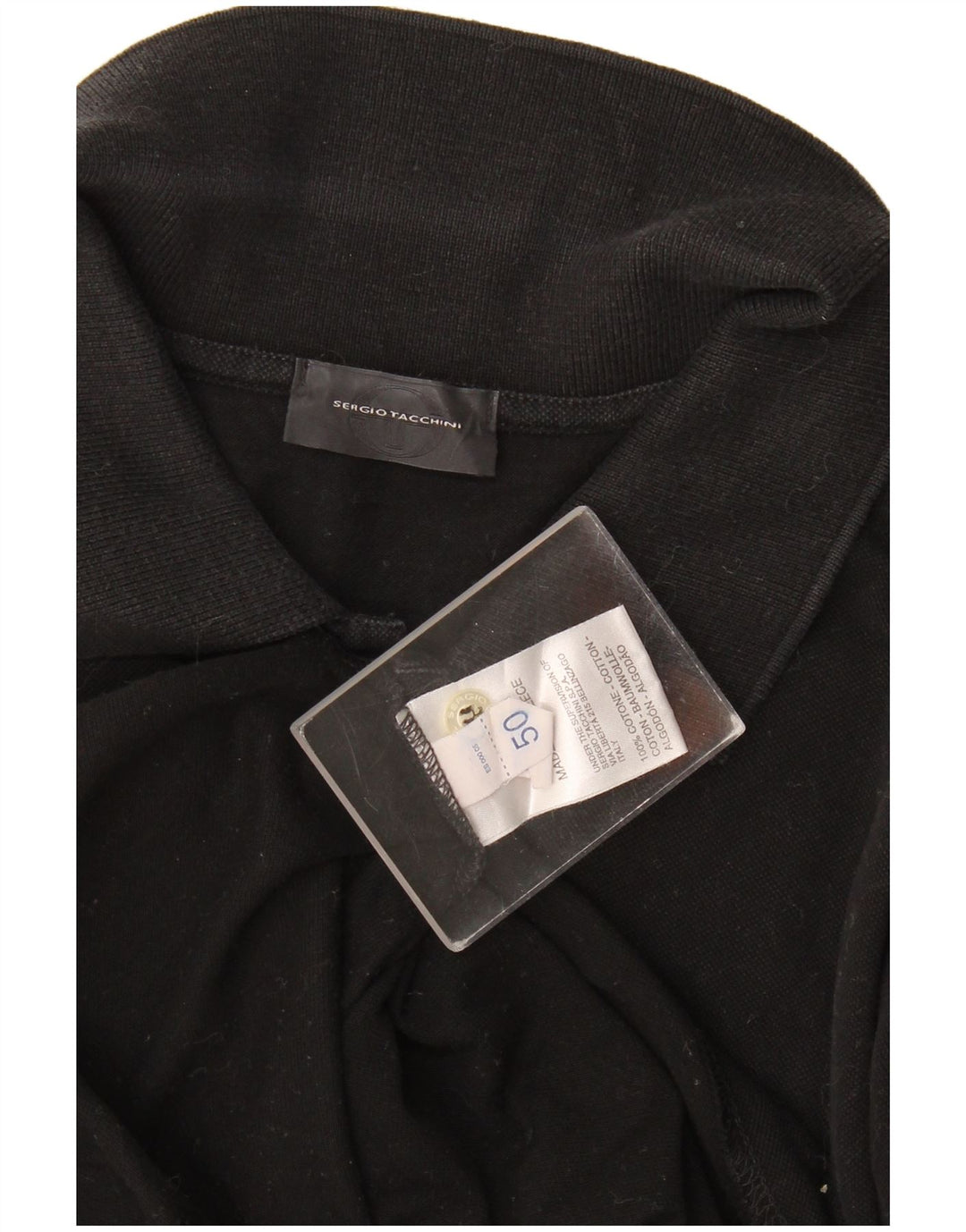 Camisa polo masculina de manga comprida Sergio Tacchini IT 50 algodão preto médio