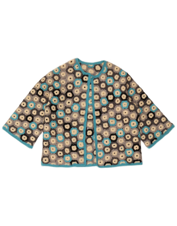 Suéter cardigã feminino vintage manga 3/4 Reino Unido 8 pequeno multicolorido