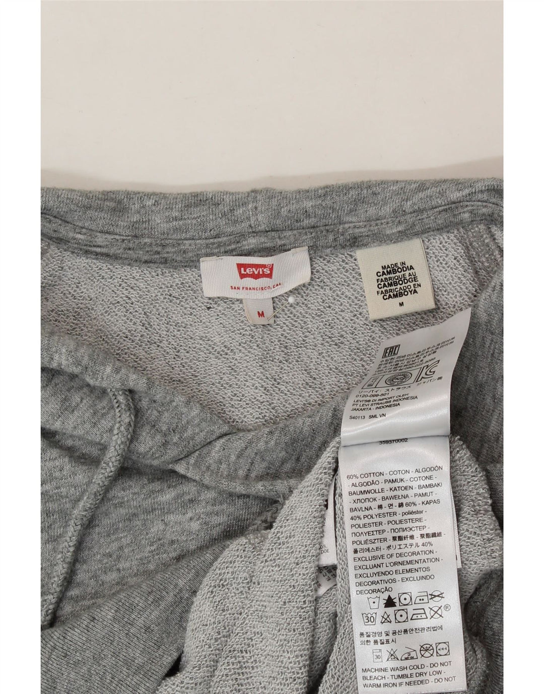 LEVI'S Womens Crop Graphic Hoodie Jumper UK 14 Medium Grey Flecked Cotton Vintage Levi's and Second-Hand Levi's from Messina Hembry 