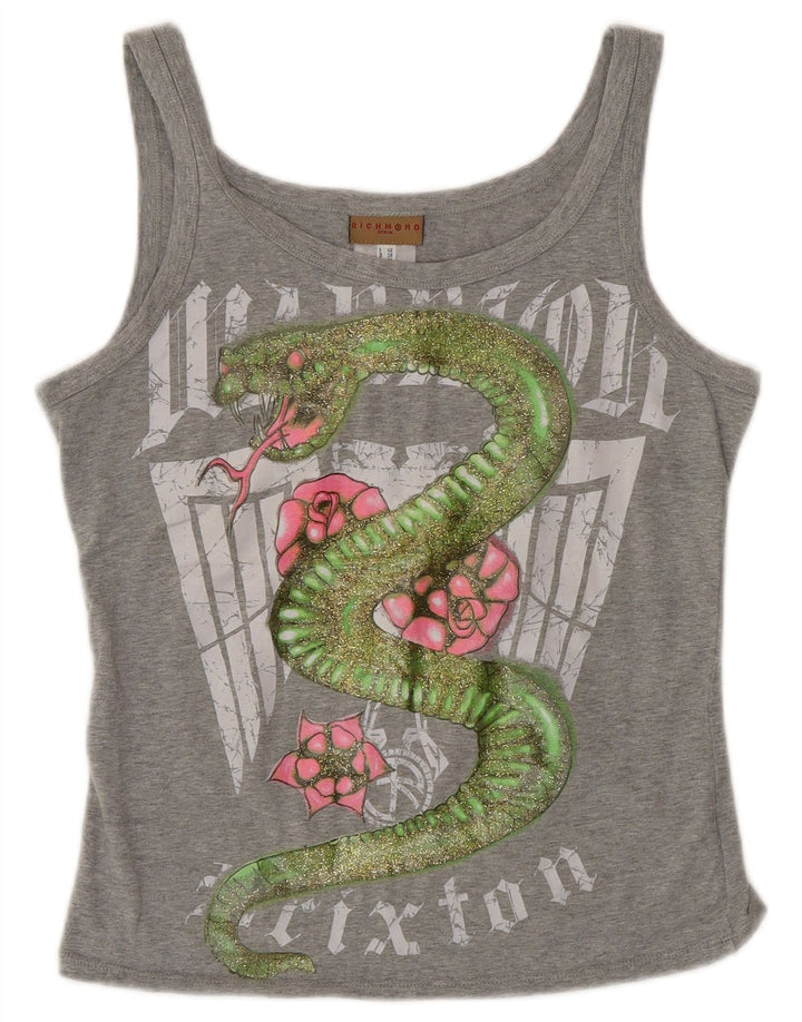 Richmond Womens Crop Graphic Vest Top UK 10 Pequeno Cinza