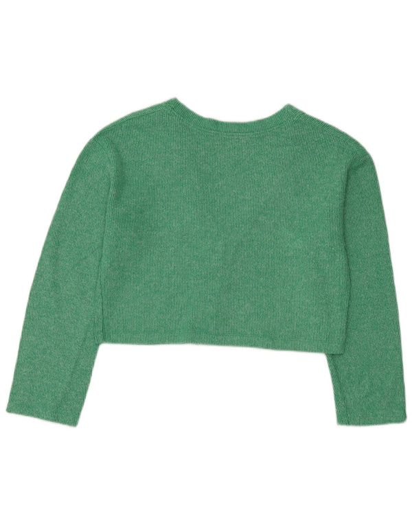 Zara Suéter feminino oversized crop cardigan Reino Unido 10 pequeno algodão verde