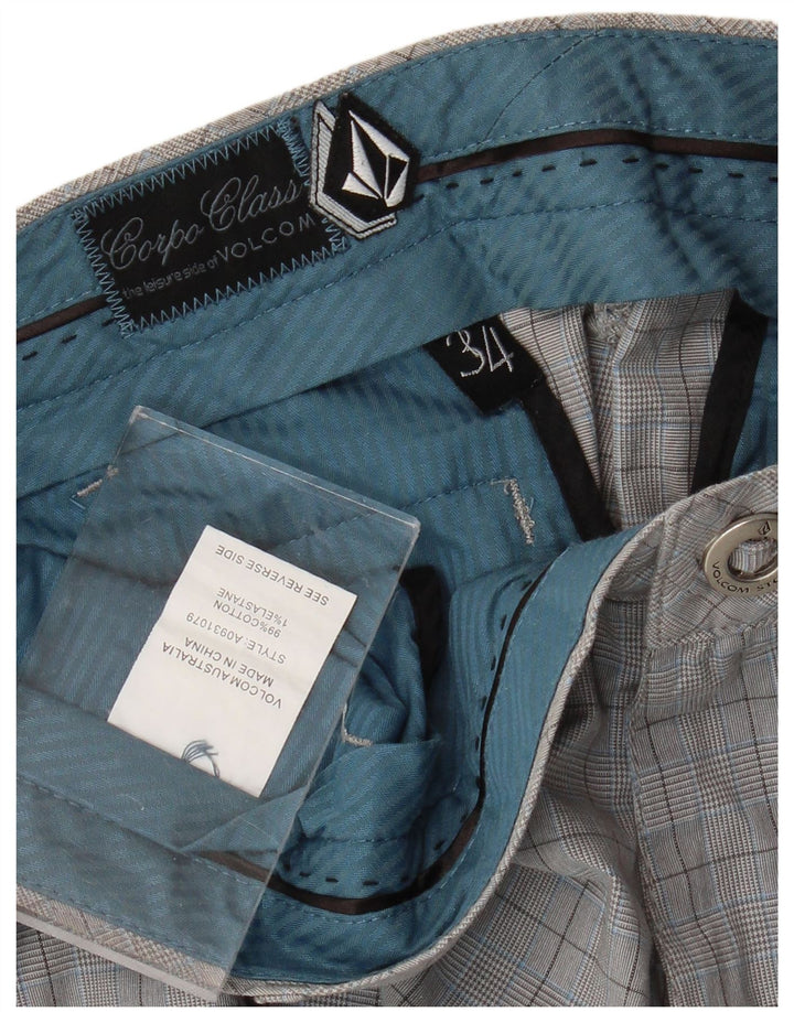 Shorts Chino Masculino Volcom W34 Grande Algodão Xadrez Cinza