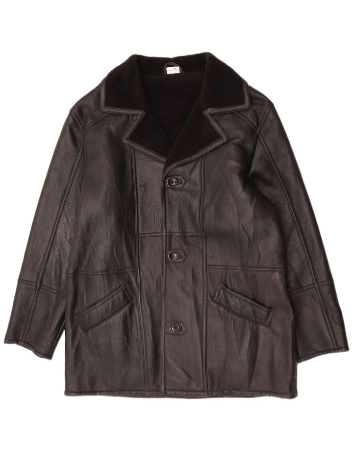 Jaqueta masculina vintage Shearling UK 46 3XL couro preto