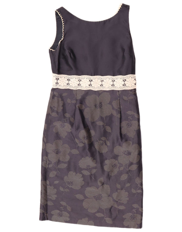 Vestido bainha feminino Fenn Wright Manson Reino Unido 10 pequeno azul marinho floral