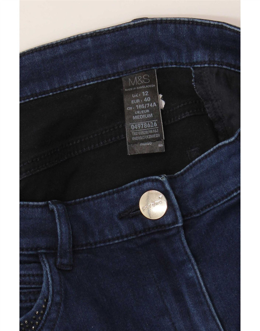 Jeans retos femininos Marks & Spencer Reino Unido 12 médio W30 L29 azul marinho