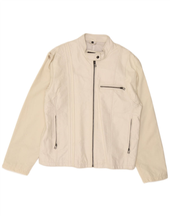 Jaqueta de couro superdimensionada feminina vintage IT 44 couro branco médio
