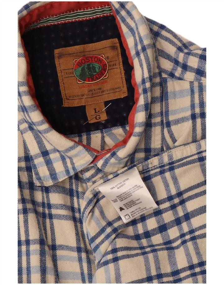 Camisa masculina de flanela Boston grande algodão xadrez branco