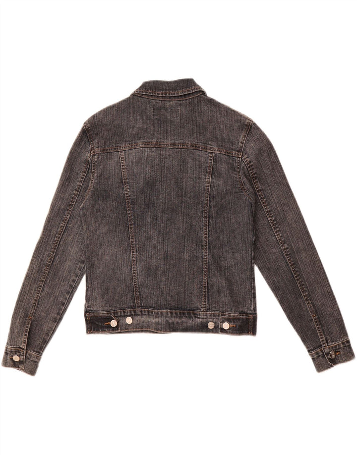Jaqueta jeans feminina vintage UK 12 algodão cinza médio