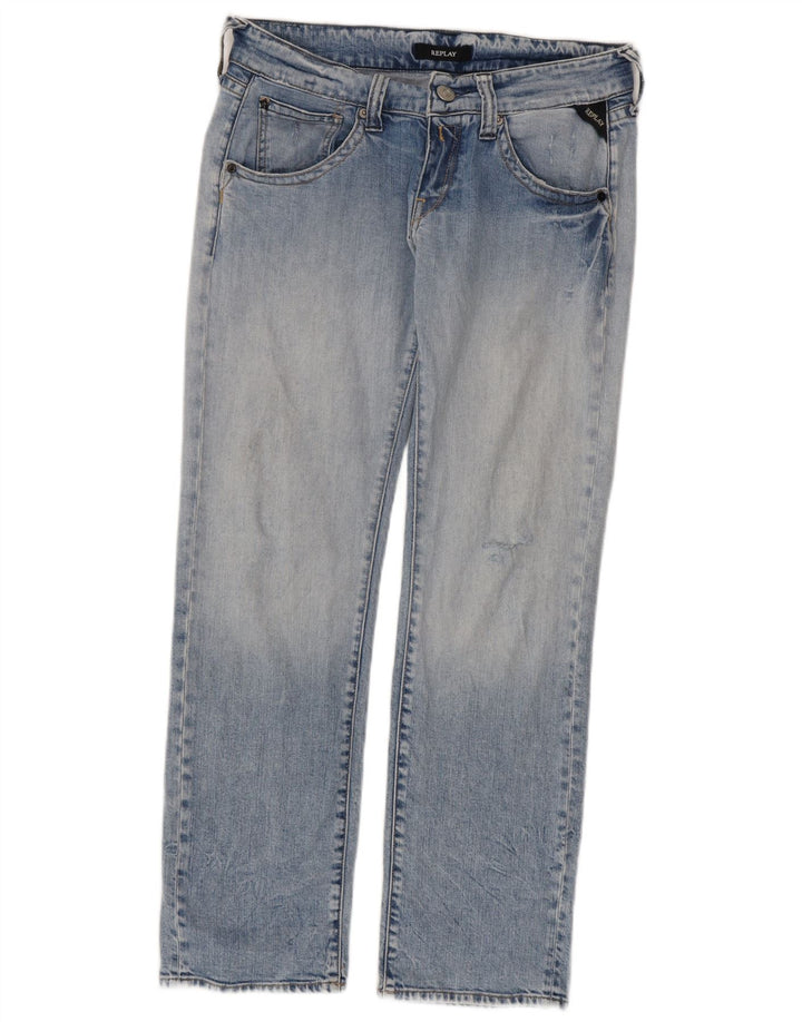 Replay Jeans retos femininos desgastados W30 L30 azul algodão