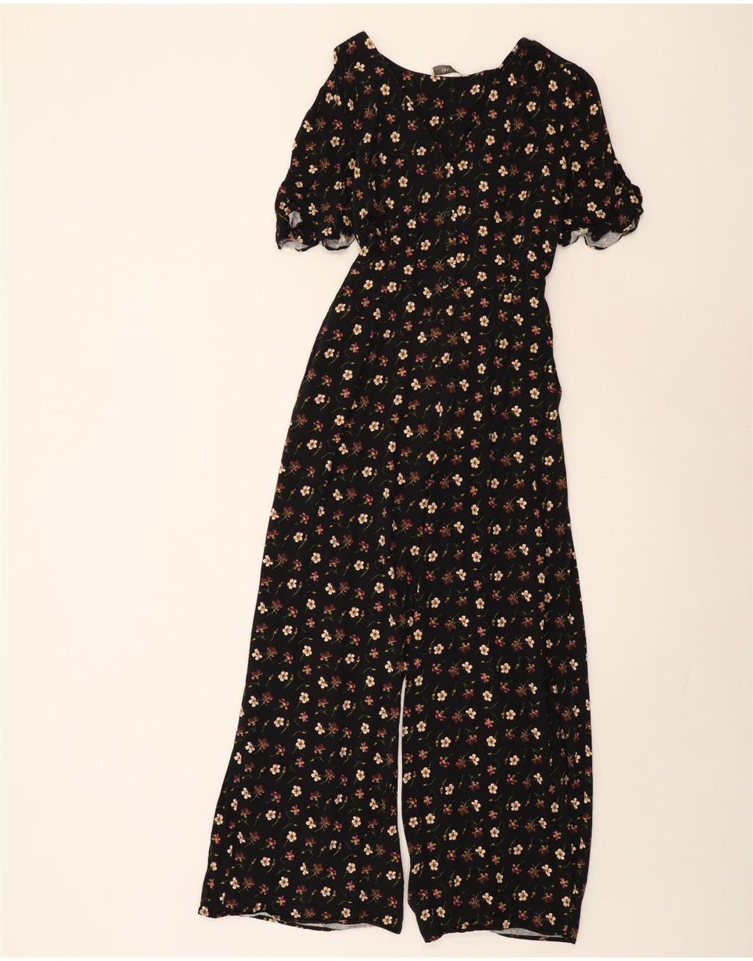 Macacão feminino Oasis de manga curta UK 14 médio preto floral