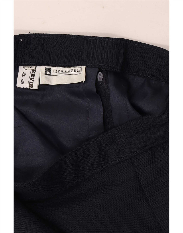 Saia lápis feminina vintage UK 12 médio W28 poliéster azul marinho