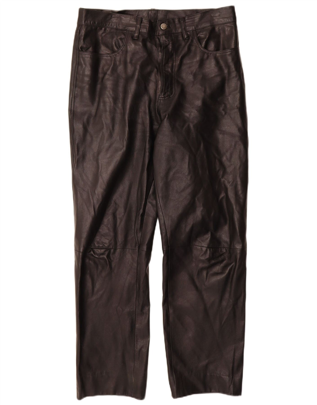 Calça masculina de couro reto VINTAGE IT 50 grande W32 L30 couro preto