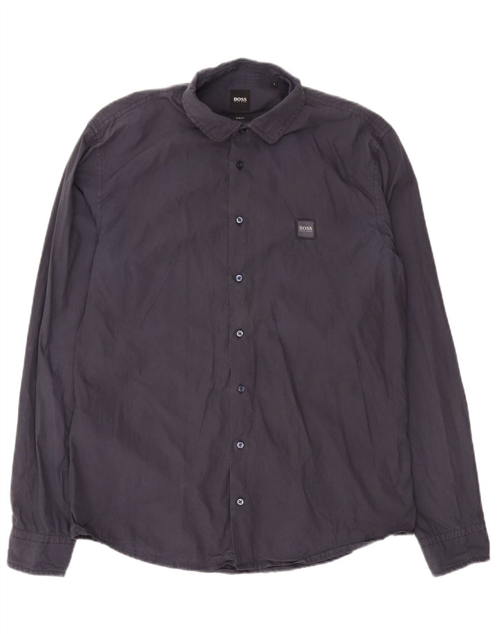Camisa Slim Fit Masculina Hugo Boss Grande Algodão Azul Marinho