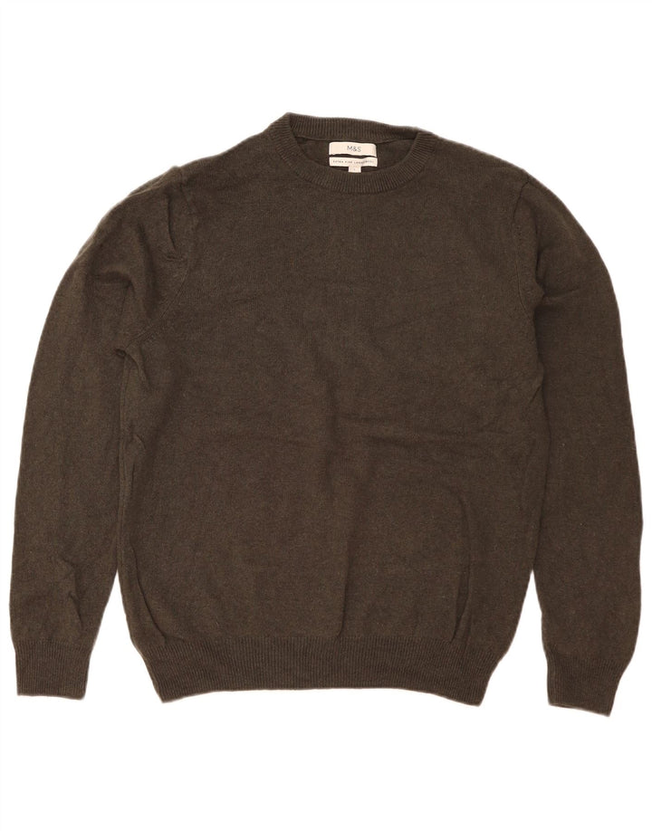 Suéter masculino Marks & Spencer com gola redonda, grande lã cáqui