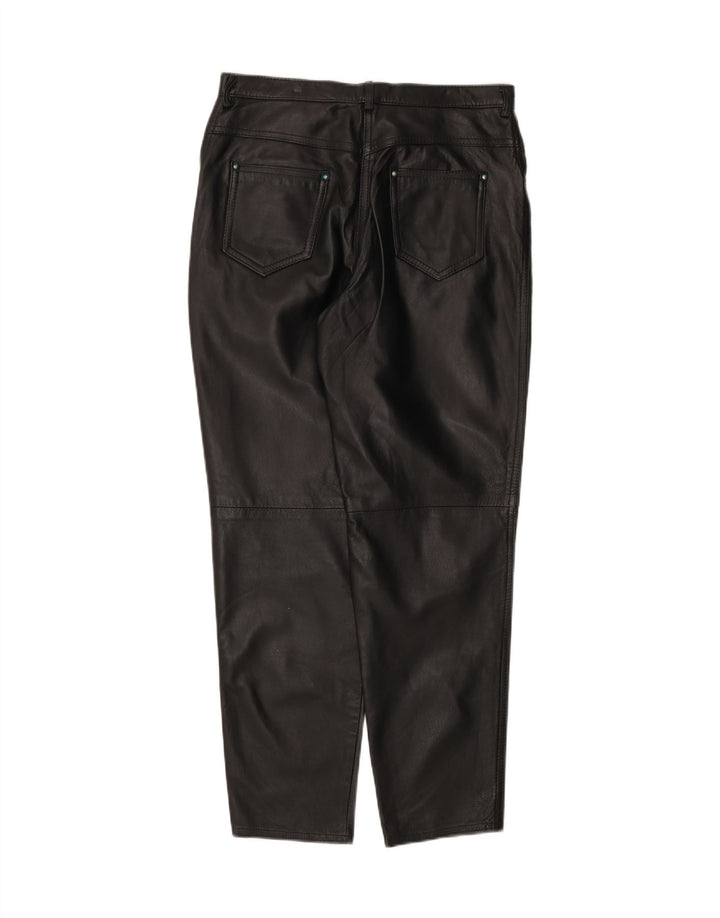 Calça feminina de couro cônico Scirocco IT 42 médio W30 L29 couro preto