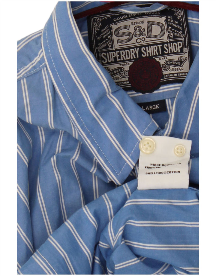 Camisa masculina SUPERDRY grande algodão listrado azul