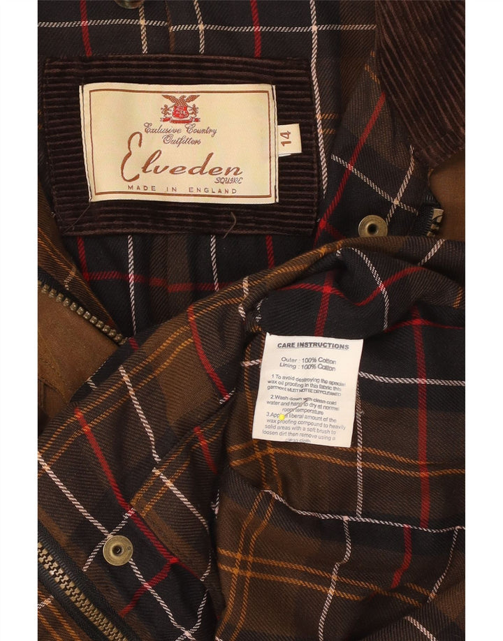 Jaqueta feminina VINTAGE de algodão encerado Reino Unido 14 grande algodão marrom