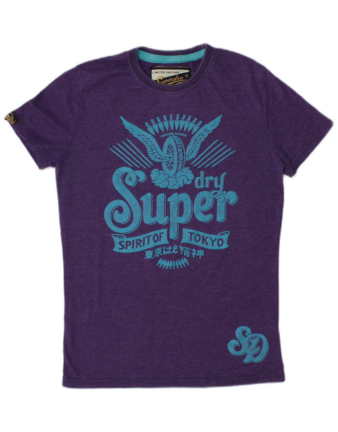 Camiseta feminina SUPERDRY com estampa gráfica UK 12 algodão roxo médio