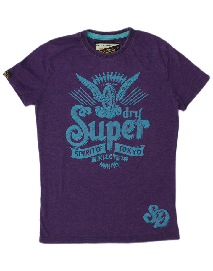 Camiseta feminina SUPERDRY com estampa gráfica UK 12 algodão roxo médio