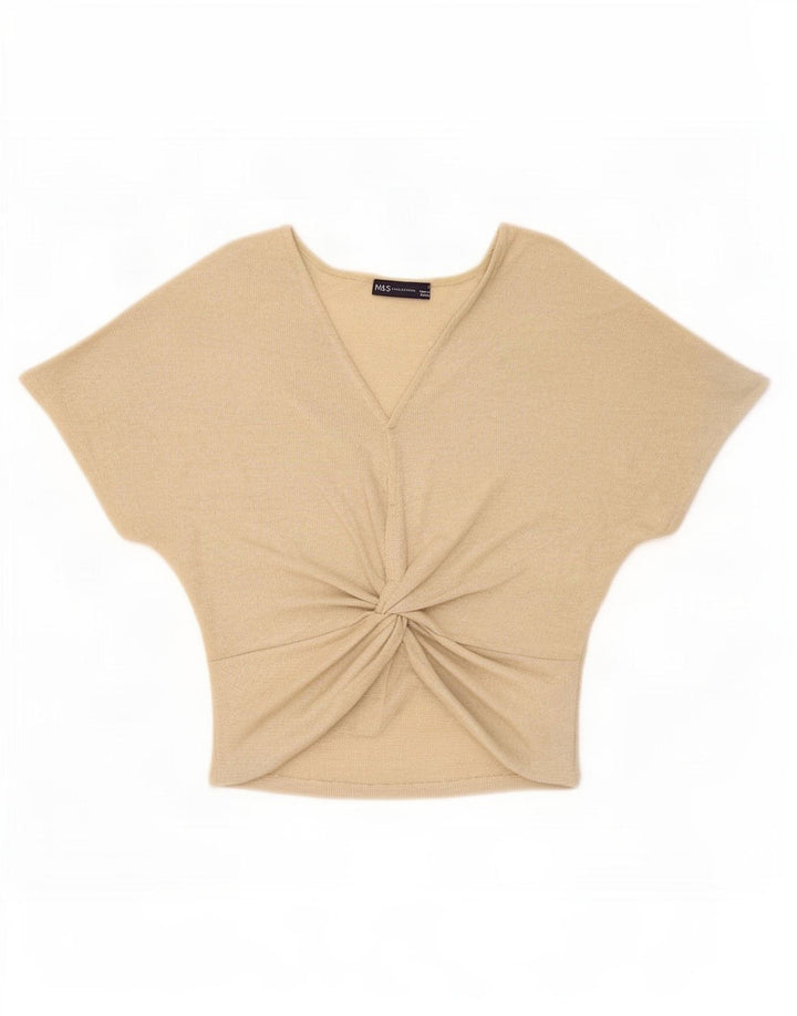 Blusa feminina Marks & Spencer UK 8 pequena viscose dourada