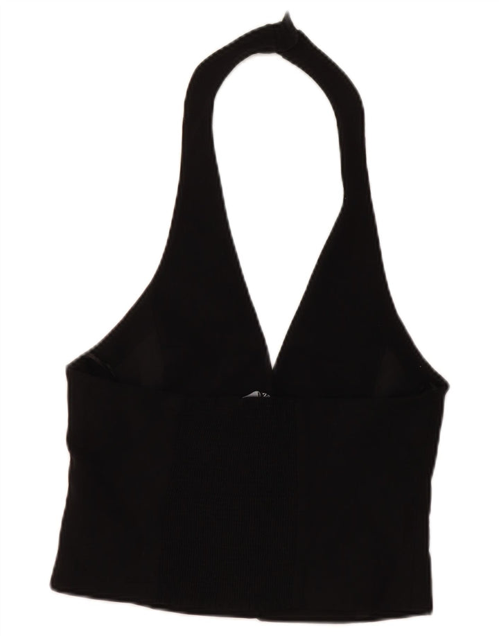 Zara Womens Crop Halter Top UK 12 Medium Black Viscose
