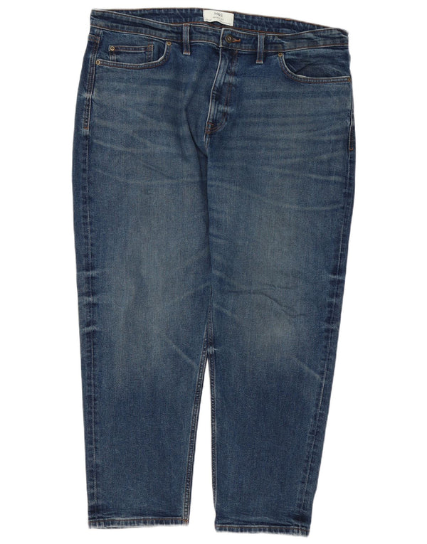 Calça jeans masculina Marks & Spencer Barrel Tapered W38 L28 azul algodão