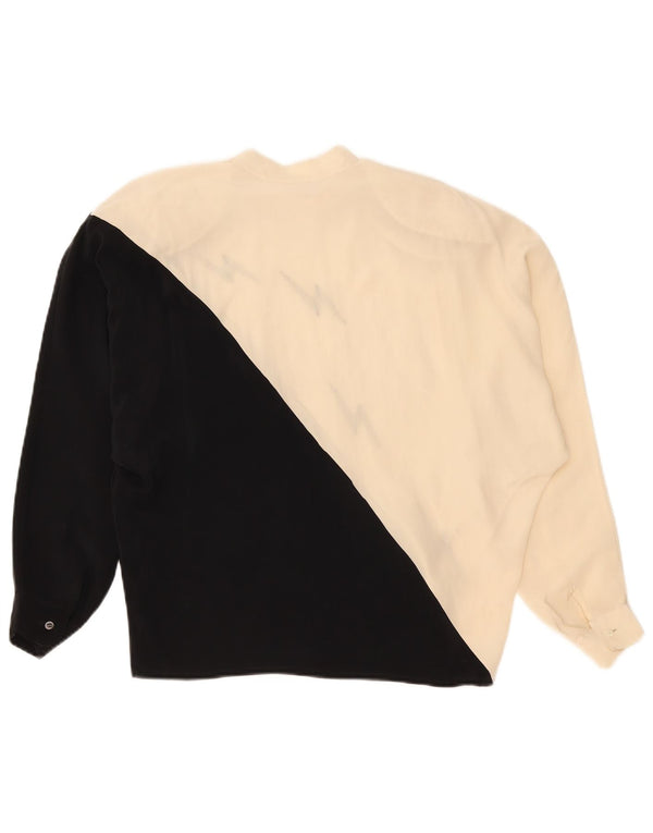 Blusa feminina vintage de manga comprida com estampa gráfica UK 16 grande bloco colorido preto