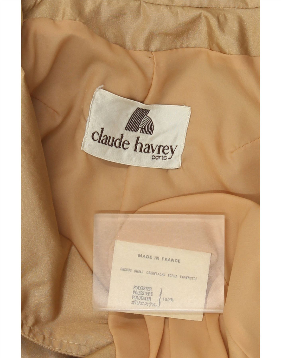Trench coat feminino Claude Havrey com peito duplo Reino Unido 14 médio bege