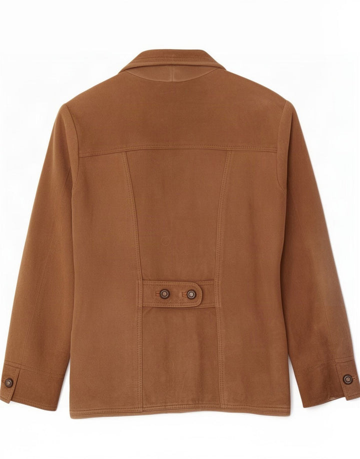 Jaqueta blazer feminina vintage de camurça com 1 botão IT 40 couro marrom grande