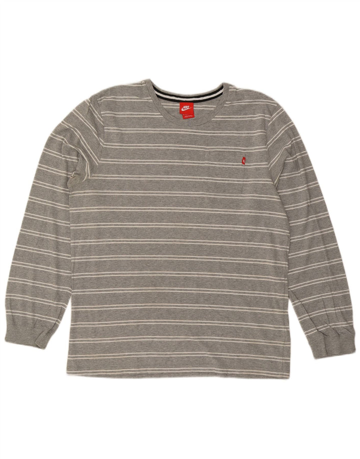 Nike Masculino Top Manga Longa XL Cinza Listrado Algodão