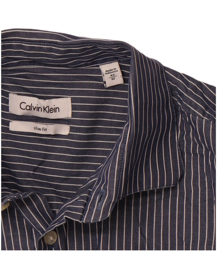 Camisa masculina CALVIN KLEIN Slim Fit tamanho 43 grande listra azul marinho