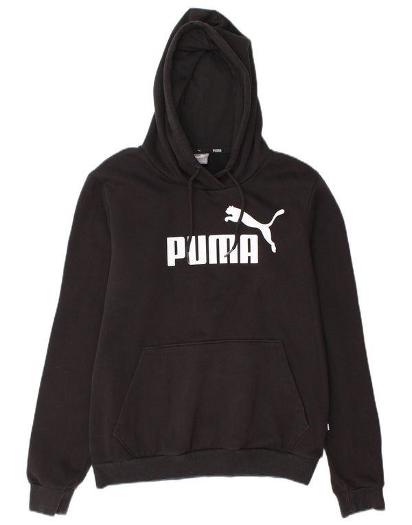 Puma feminino gráfico moletom com capuz UK 12 médio algodão preto