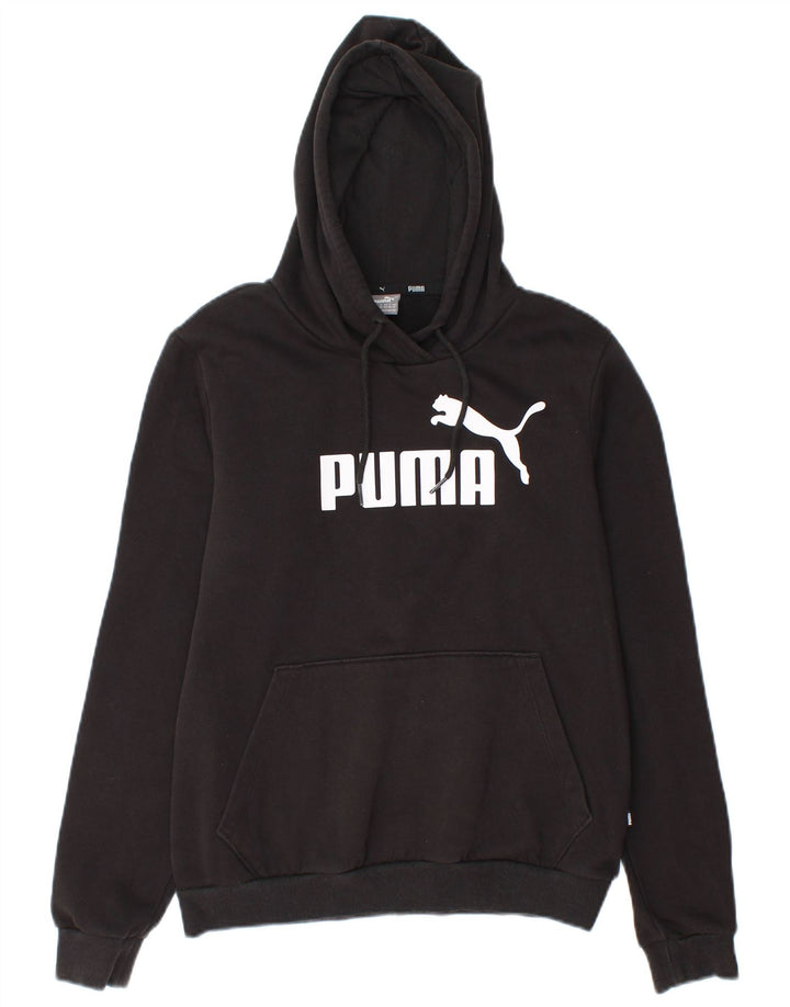 Puma feminino gráfico moletom com capuz UK 12 médio algodão preto