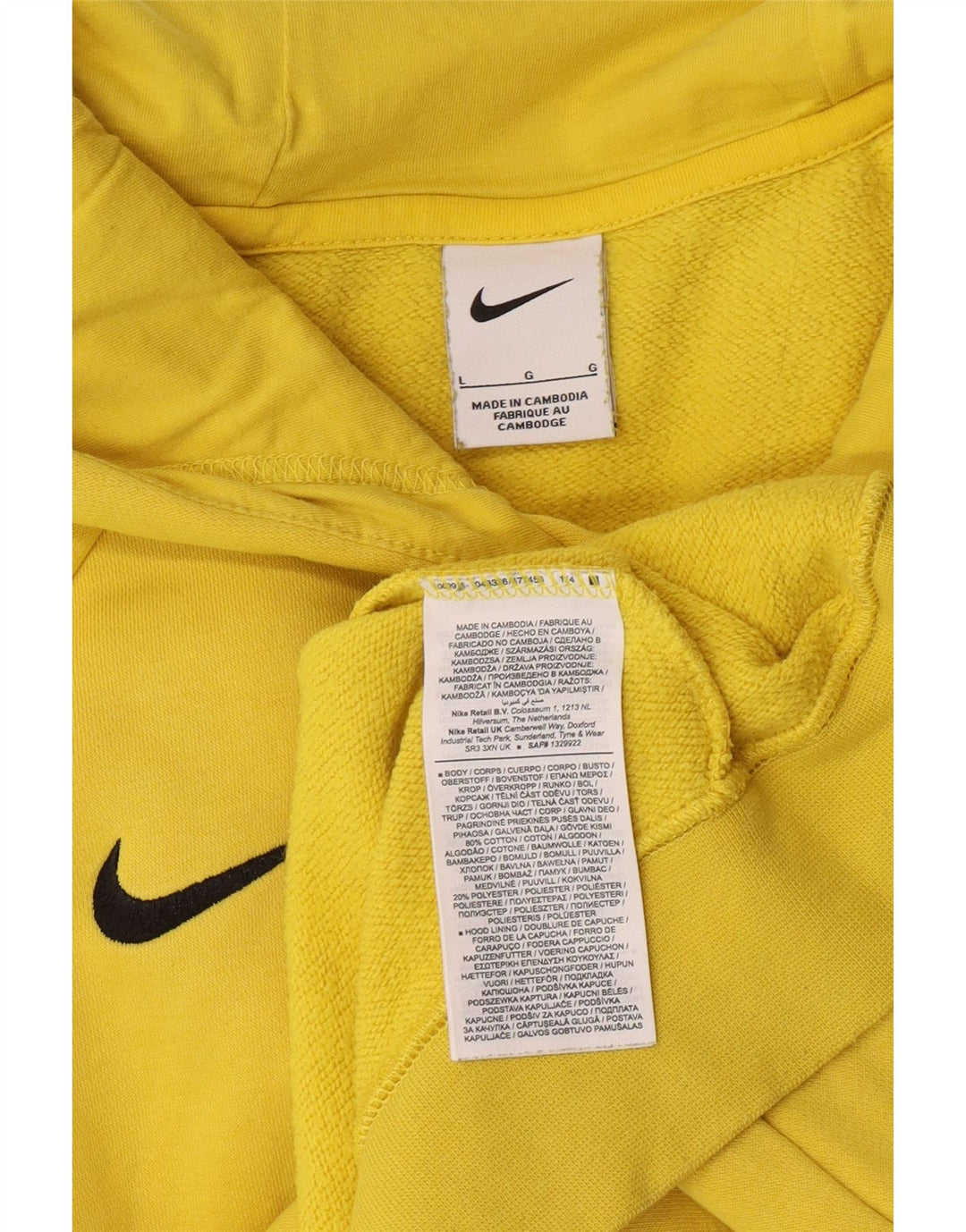 Nike Mens Hoodie Jumper Grande Algodão Amarelo