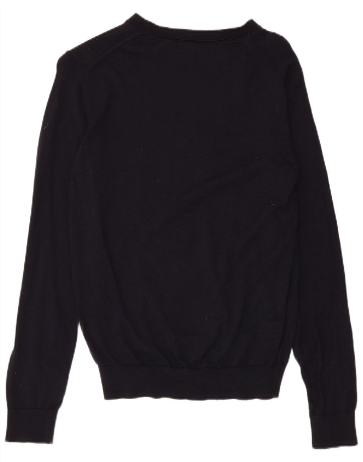 Suéter feminino REISS com gola canoa Reino Unido 12 lã azul marinho médio