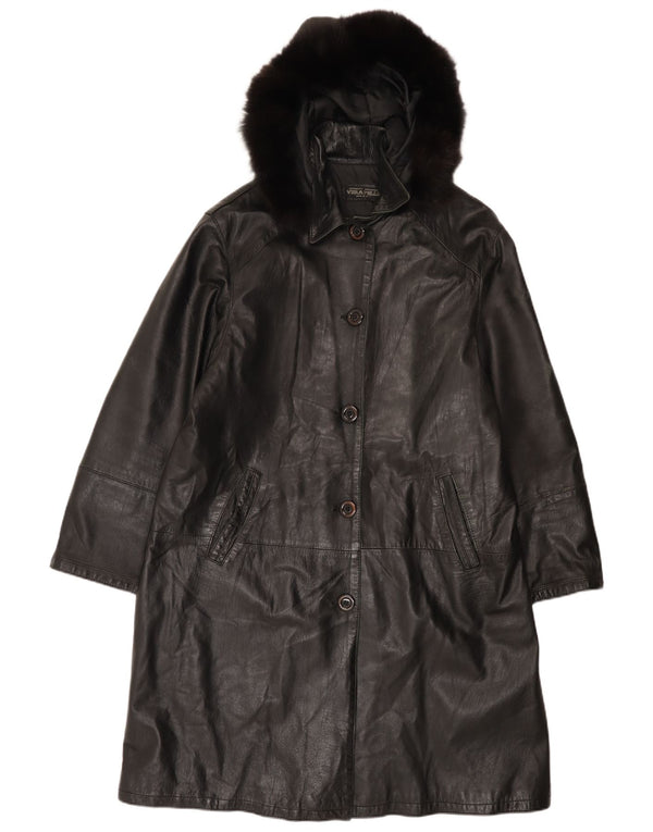 Casaco de couro com capuz feminino vintage IT 48 XL preto