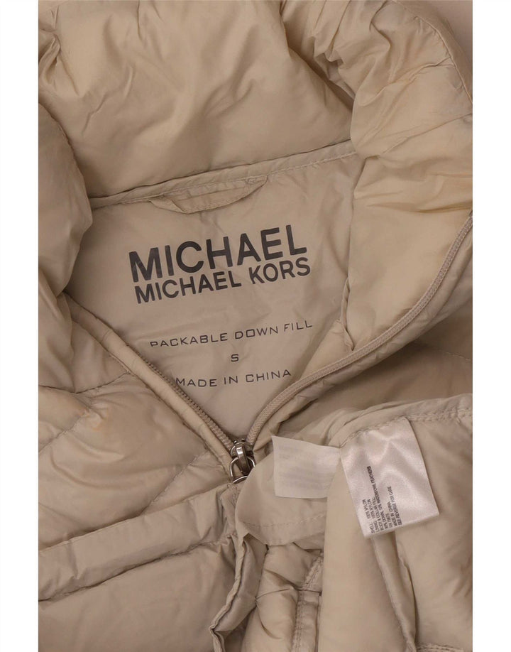 Jaqueta acolchoada feminina Michael Kors UK 10 pequena nylon bege