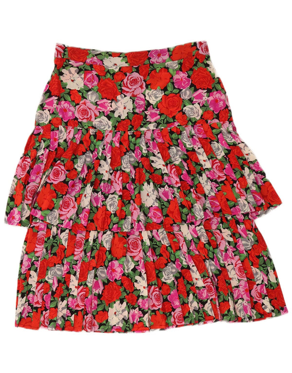 Saia feminina vintage plissada em camadas IT 46 grande W31 floral multicolorido