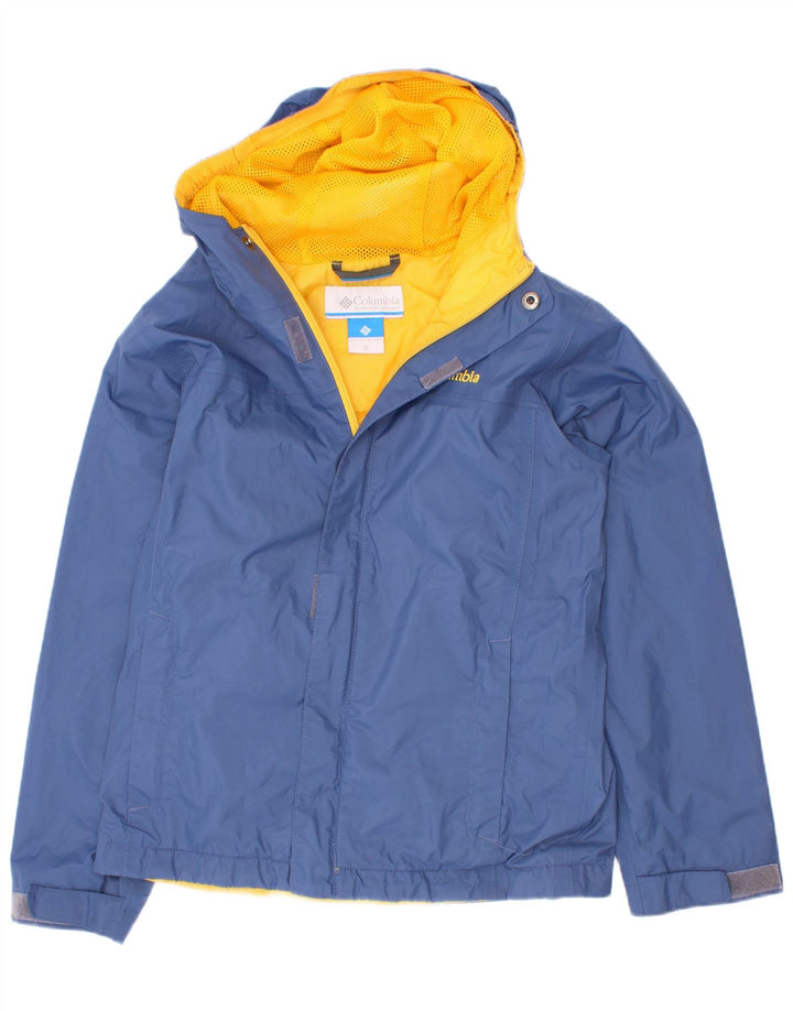 Jaqueta de chuva com capuz Columbia Boys 7-8 anos pequeno azul colorblock nylon